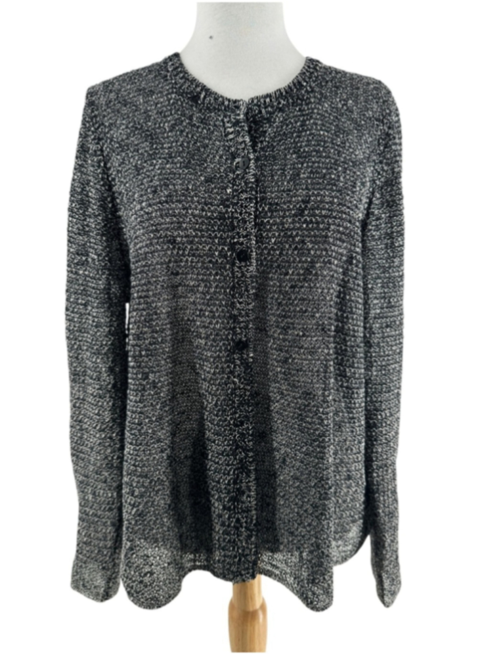 Eileen Fisher cardigan open knit linen blend Black & White layer casual sz Lg